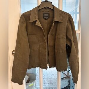 Sanctuary (by Anthropologie) Olive Green Cropped Jacket with Frayed Hem- size S